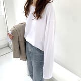 ホワイト | オーバーサイズロングTシャツ レディース 長袖 | Dewlily