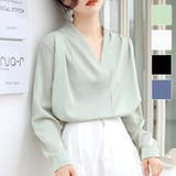 Vネックシンプル長袖シャツ レディース トップス | Dewlily | 詳細画像1 