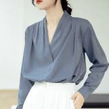 Vネックシンプル長袖シャツ レディース トップス | Dewlily | 詳細画像4 