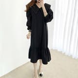 ブラック | 長袖フレアワンピース レディース 無地 | Dewlily