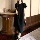 ブラック | パフスリーブワンピース レディース 春服 | Dewlily
