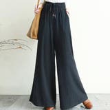 ブラック | カジュアルワイドパンツ レディース ボトムス | Dewlily