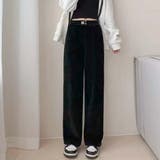 ブラック | コーデュロイワイドパンツ 韓国ファッション 10代 | Dewlily