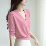 ピンク | フェイクパールVネックニット 韓国ファッション 10代 | Dewlily