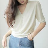 ホワイト | フェイクパールVネックニット 韓国ファッション 10代 | Dewlily