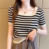 ブラック | ボーダーサマーニット 韓国ファッション 10代 | Dewlily