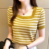 イエロー | ボーダーサマーニット 韓国ファッション 10代 | Dewlily