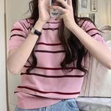 カラーボーダー半袖ニット 韓国ファッション 10代 | Dewlily | 詳細画像14 