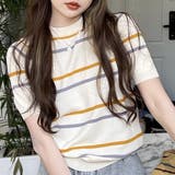 カラーボーダー半袖ニット 韓国ファッション 10代 | Dewlily | 詳細画像15 
