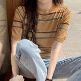 カラーボーダー半袖ニット 韓国ファッション 10代 | Dewlily | 詳細画像16 