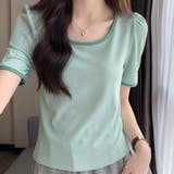グリーン | バイカラーTシャツ 韓国ファッション 10代 | Dewlily