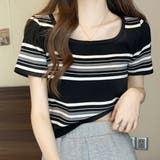 スクエアネック半袖ニット 韓国ファッション 10代 | Dewlily | 詳細画像2 