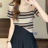 スクエアネック半袖ニット 韓国ファッション 10代 | Dewlily | 詳細画像3 