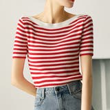 レッド | ボートネックサマーニット 韓国ファッション 10代 | Dewlily