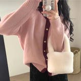 ピンク | 配色カラーニットトップス 秋 冬 | Dewlily
