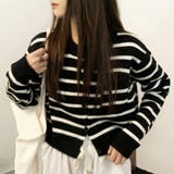 ブラック | ボーダーショート丈カーディガン 秋 冬 | Dewlily