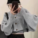 グレー | ロングスリーブニットカーディガン 秋 冬 | Dewlily