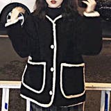 ブラック | ノーカラーボアジャケット レディース 10代 | Dewlily