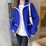 ブルー | バイカラーニットパーカー レディース 10代 | Dewlily
