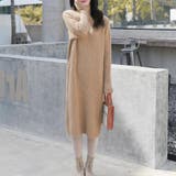 ベージュ | ボトルネックリブニットワンピース レディース 10代 | Dewlily