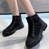 ブラック | 厚底レースアップスニーカー レディース 10代 | Dewlily