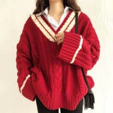 レッド | オーバーサイズニットセーター レディース 10代 | Dewlily