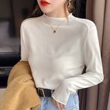 ホワイト | ハイネックシフォンニット レディース 10代 | Dewlily