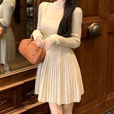 ベージュ | ニットプリーツワンピース レディース 10代 | Dewlily
