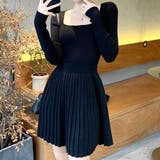 ブラック | ニットプリーツワンピース レディース 10代 | Dewlily