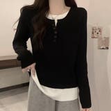 レイヤード風ドッキングシャツ レディース 10代 | Dewlily | 詳細画像4 