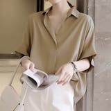 ベージュ | スキッパーシャツブラウス レディース 10代 | Dewlily