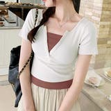 ベージュ | バイカラードッキングTシャツ レディース 10代 | Dewlily