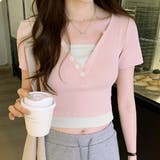 ピンク | バイカラードッキングTシャツ レディース 10代 | Dewlily