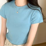 ブルー | 半袖リブTシャツ レディース 10代 | Dewlily