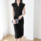 ブラック | フレンチスリーブサマーニットワンピース レディース 10代 | Dewlily