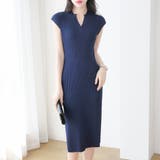 ネイビー | フレンチスリーブサマーニットワンピース レディース 10代 | Dewlily