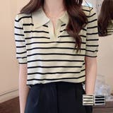 スキッパーボーダー半袖ニット レディース 10代 | Dewlily | 詳細画像1 