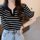 スキッパーボーダー半袖ニット レディース 10代 | Dewlily | 詳細画像13 