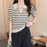 スキッパーボーダー半袖ニット レディース 10代 | Dewlily | 詳細画像3 