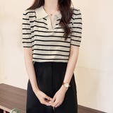 スキッパーボーダー半袖ニット レディース 10代 | Dewlily | 詳細画像8 