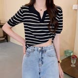 スキッパーボーダー半袖ニット レディース 10代 | Dewlily | 詳細画像9 