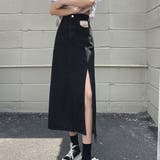 ブラック | デニム風ロングスリットスカート 10代 20代 | Dewlily