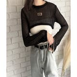 ブラック | メッシュ編みクロップドニット レディース ニット | Dewlily