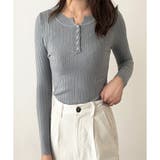 グレー | 長袖リブニットトップス レディース ニット | Dewlily