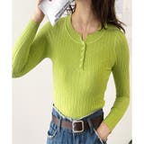ライトグリーン | 長袖リブニットトップス レディース ニット | Dewlily