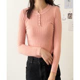ピンク | 長袖リブニットトップス レディース ニット | Dewlily