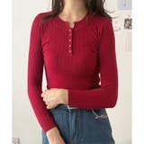 ワインレッド | 長袖リブニットトップス レディース ニット | Dewlily