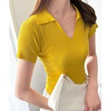 イエロー | スキッパー半袖ポロニット レディース 韓国 | Dewlily
