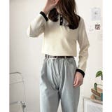 襟付きバイカラーリブトップス レディース トップス | Dewlily | 詳細画像12 