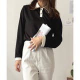 ブラック | 襟付きバイカラーリブトップス レディース トップス | Dewlily